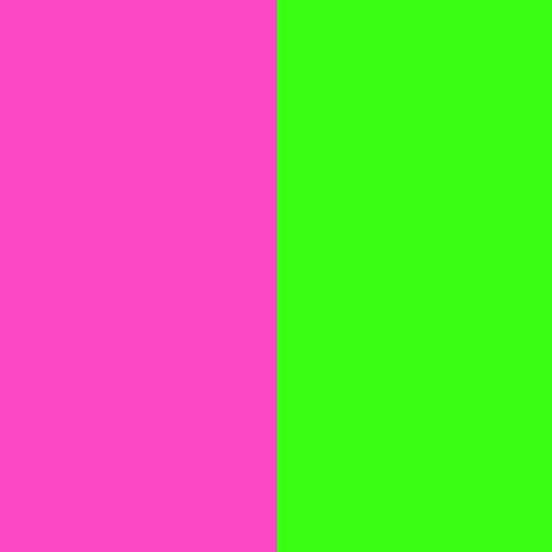 A vertical split image with the left half in bright pink and the right half in bright green.
