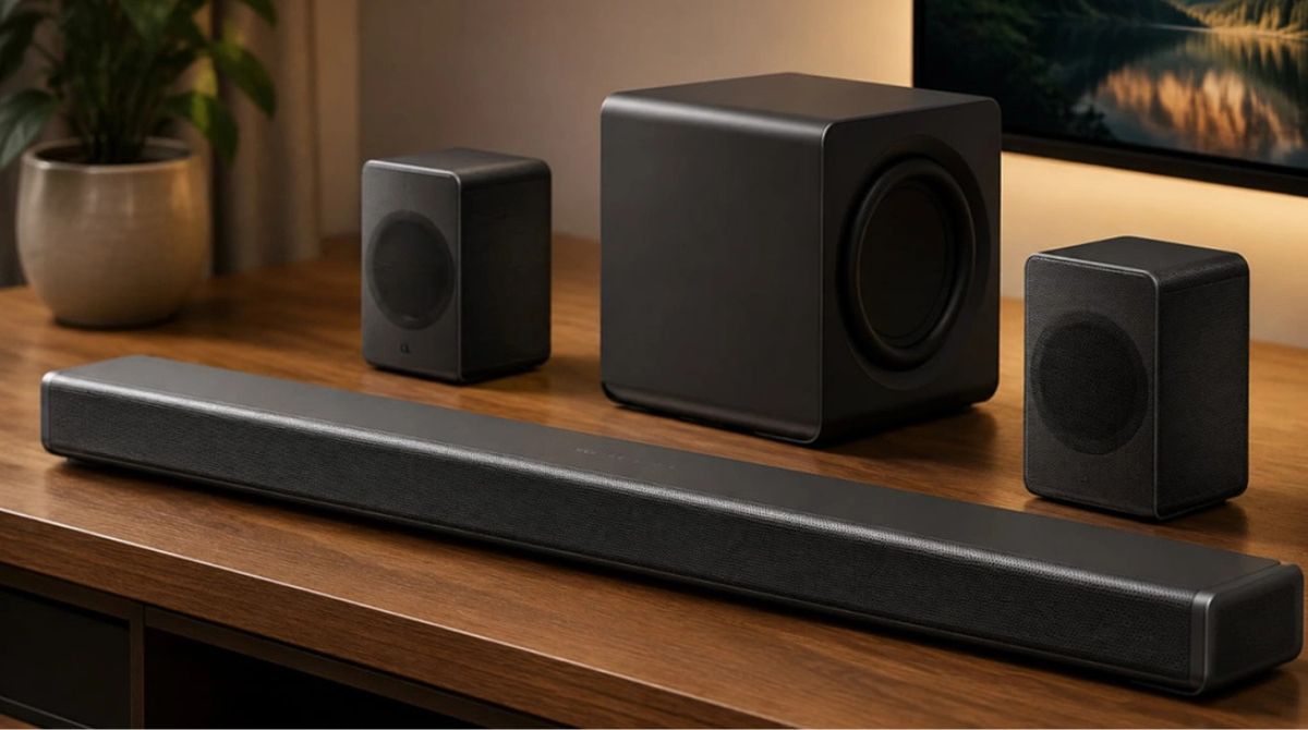 barre de son TCL Q95K posée sur un meuble