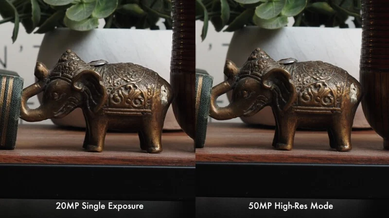A side-by-side comparison of a bronze elephant figurine, labeled