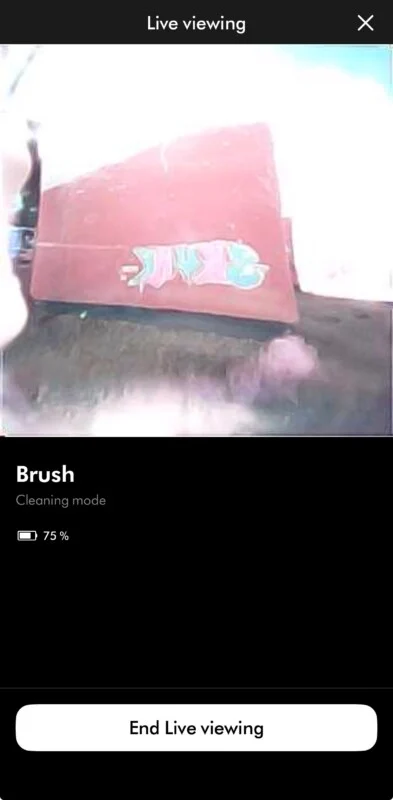 A smartphone screen displays a live camera feed of a red surface with graffiti, labeled as 
