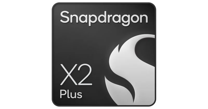 A black square logo with rounded corners featuring the white text "Snapdragon" at the top, "X2" and "Plus" on the left, and a stylized white flame icon on the right.