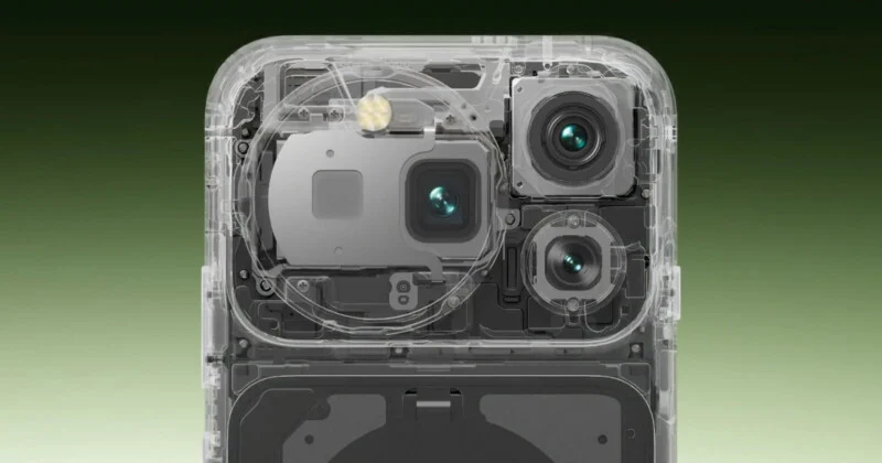 A transparent view of the internal components of a smartphone, highlighting the rear camera array and wireless charging coil.