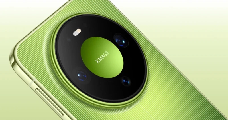 A close-up of a lime green smartphone back featuring a large circular camera module with three lenses, a flash, and the text "XMAGE" in the center.