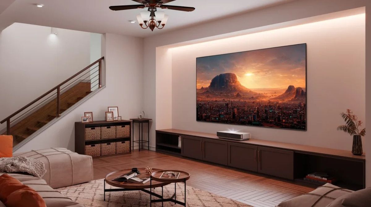 vidéoprojecteur Hisense 100L5ND dans un salon